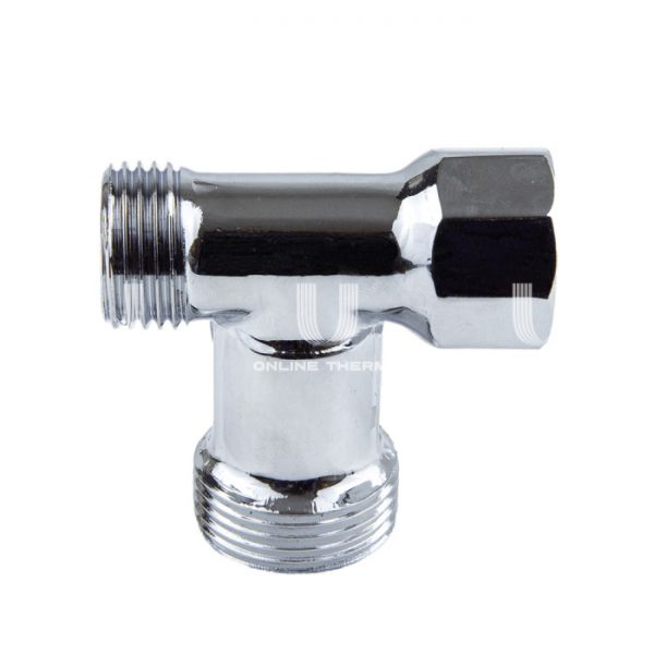 Кран шаровый трехходовой для стиральных машин Aquasfera 1040-01, НР-НР-ВР 1/2"×3/4"×1/2", ручка-флажок