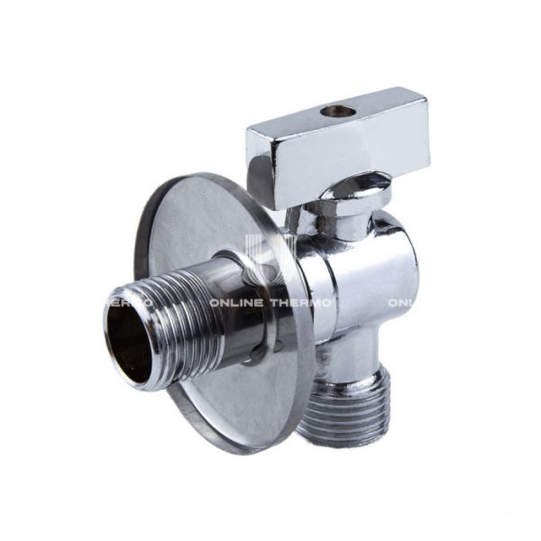 Кран шаровый угловой для сантехнических приборов Aquasfera 1042-01, НР 1/2", с розеткой, ручка-флажок