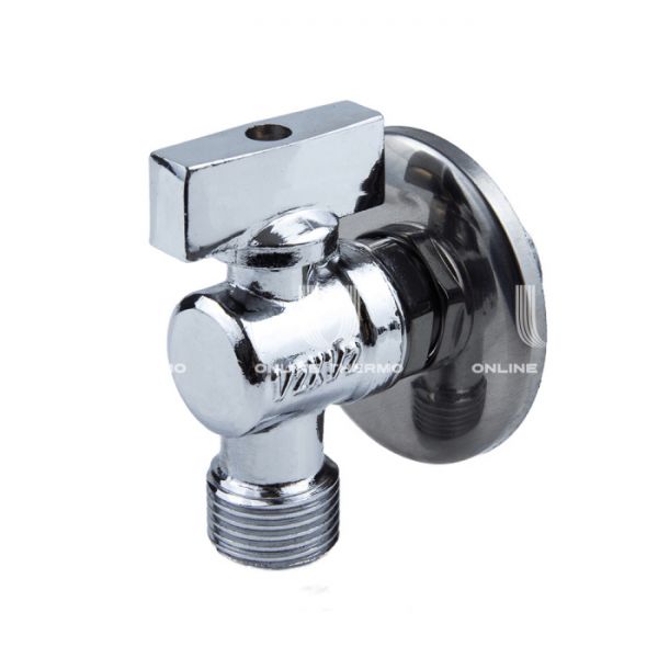 Кран шаровый угловой для сантехнических приборов Aquasfera 1042-01, НР 1/2", с розеткой, ручка-флажок