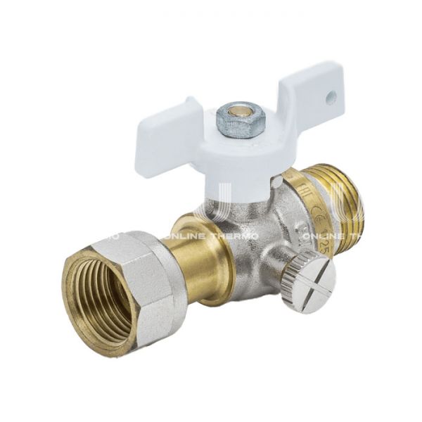 Кран запорный трехходовой Aquasfera Standard 1125-03, НР-НГ 1/2"×М20×1.5, для манометра