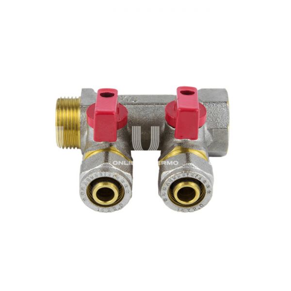 Коллектор Aquasfera с шаровыми кранами 7016-02, ВР-НР 3/4", на 3 контура, компрессионный