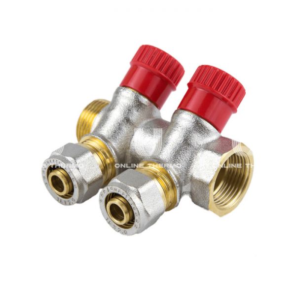 Коллектор распределительный с запорными клапанами Aquasfera 7018-03 3/4", на 4 выхода 3/4"ЕК, компрессионный