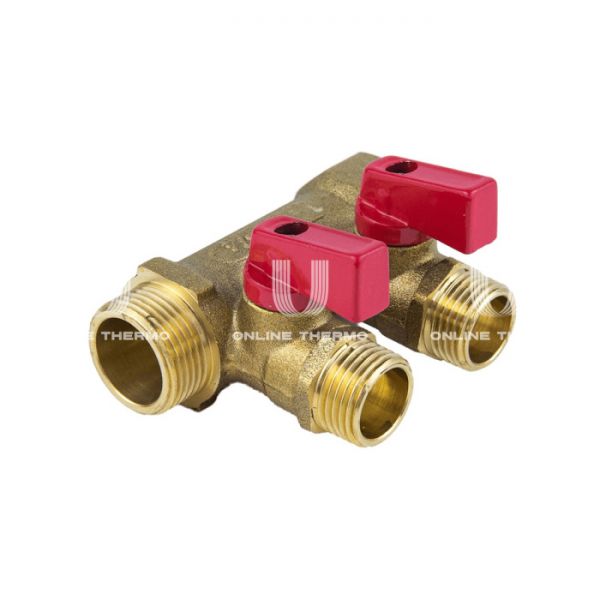 Коллектор Aquasfera с шаровыми кранами 9026-02, ВР-НР 3/4", на 3 контура 1/2", модульный, конусное соединение