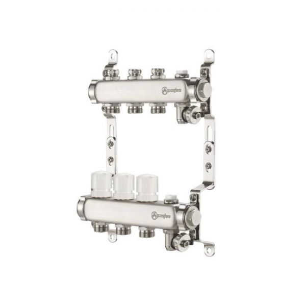 Распределительный коллектор (группа) для отопления Aquasfera 9502-10 ВР 1", на 11 контуров 3/4" EK, нержавеющая сталь