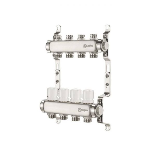 Распределительный коллектор (группа) для отопления Aquasfera 9504-10 ВР 1", на 11 контуров 3/4" EK, нержавеющая сталь