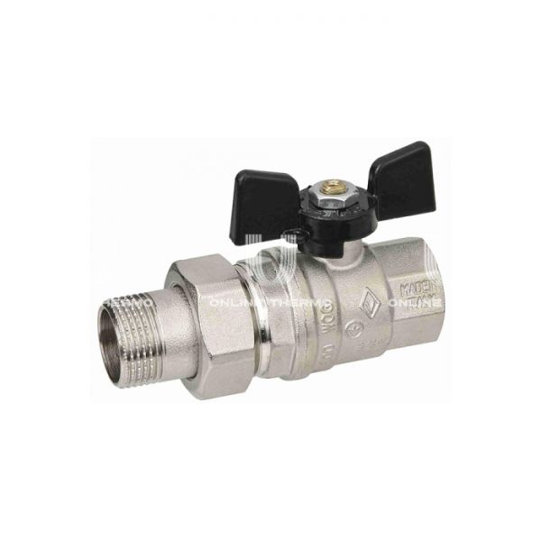 Кран шаровый с разъемным соединением Bugatti Oregon 03220037 1" НР-ВР, 322, полнопроходной, ручка-бабочка