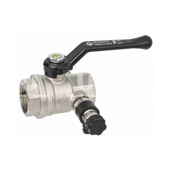 Кран шаровый Bugatti Oregon 03300029 1" ВР-ВР, 330, полнопроходной, ручка-рычаг, с заглушкой 1/4" и дренажным вентилем