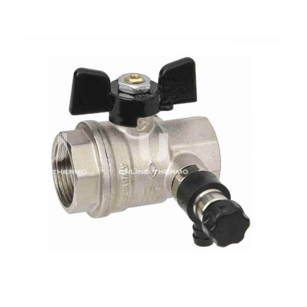 Кран шаровый Bugatti Oregon 03320009 1/2" ВР-ВР, 332, полнопроходной, ручка-бабочка, с заглушкой 1/4" и дренажным вентилем