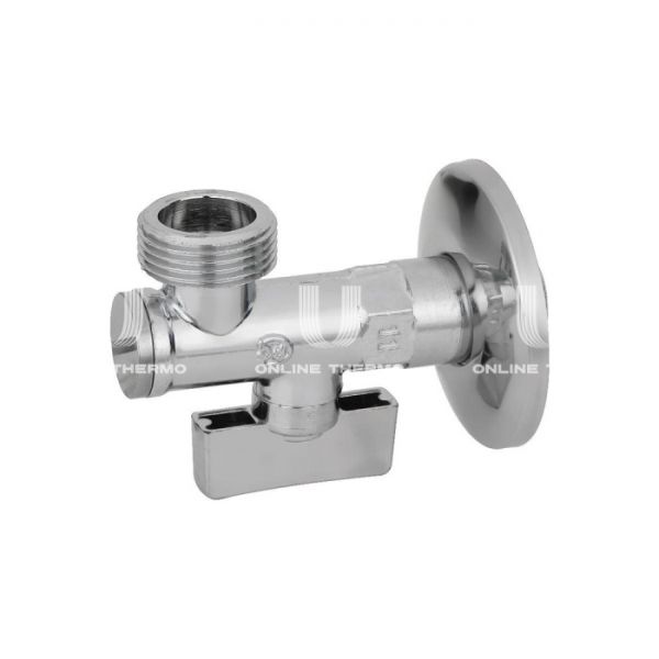 Кран шаровый угловой с фильтром для сантехнических приборов Bugatti Minnesota 08710007 1/2"x 1/2" НР-НР, 871, с розеткой, ручка-флажок