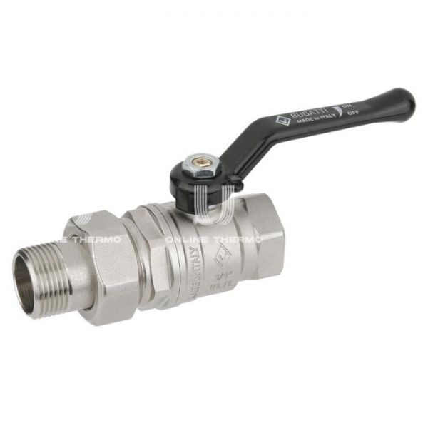 Кран шаровый с разъемным соединением Bugatti New Jersey 09200003 1/2" НР-ВР, 920, полнопроходной, ручка-рычаг