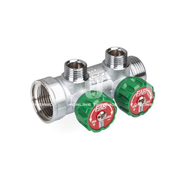 *Регулирующий проходной коллектор FAR FK 3821 112TP, 1" ВР-НР, на 2 контура  1/2" НР, модульный, плоское соединение
