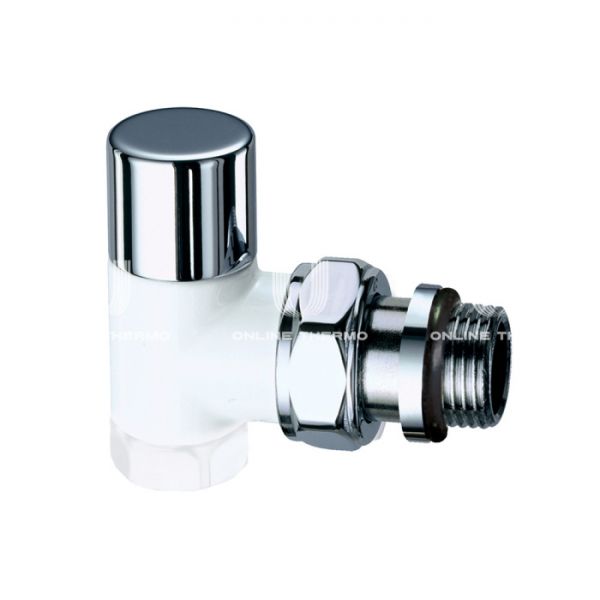Запорный радиаторный клапан ручной FAR FL 0139 12P, 1/2" ВР-НР, угловой, с антипротечкой, белый и хром
