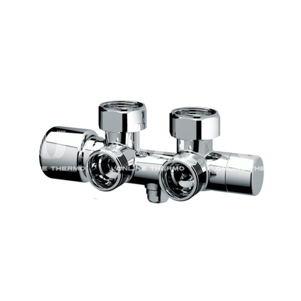 Узел нижнего подключения FAR, FL 0261 3434, 3/4"x3/4"EK ВР-НР, угловой, термостатический, с подключением ЕК, хром