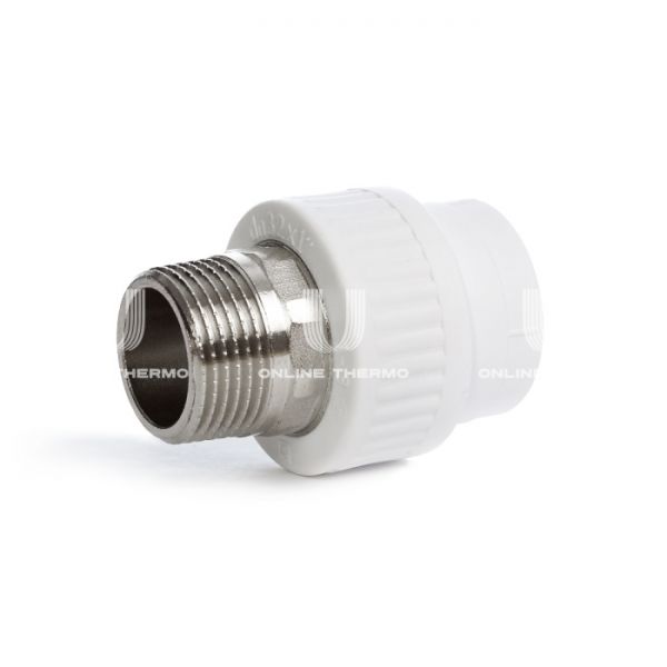 Муфта переходная (переходник) ППР (полипропиленовая) с наружной резьбой Fusitek FT04314, 63х2, комбинированная шестигранная