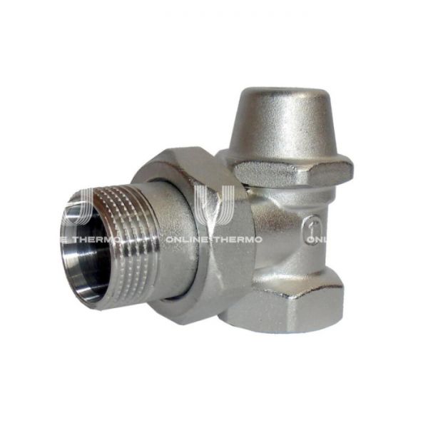 Запорный радиаторный клапан ручной Giacomini R14X035, 1", ВР-НР, угловой, хромированный