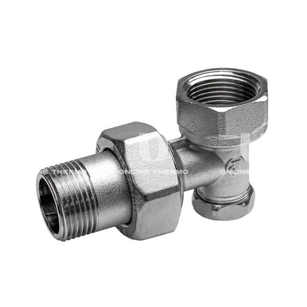 Запорный радиаторный клапан ручной Giacomini R16DX004, 3/4", ВР-НР, угловой, хромированный