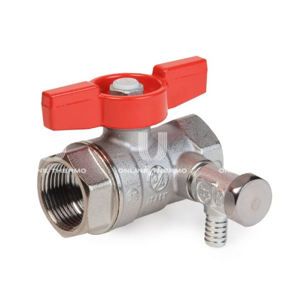 Кран шаровый Giacomini R251SX004 3/4" ВР, с заглушкой 1/4" и дренажным вентилем, ручка-бабочка
