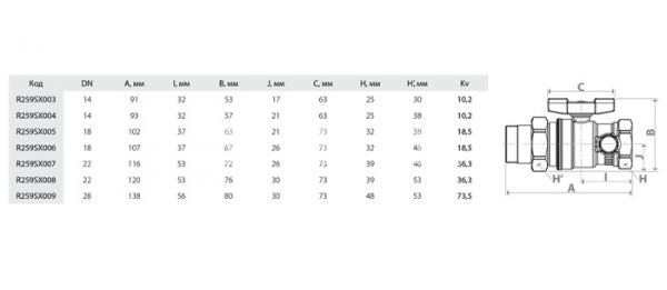 Кран шаровый с разъемным соединением Giacomini R259SX006 3/4x1" ВР-НР, с заглушкой 1/4" и дренажным вентилем, ручка-бабочка