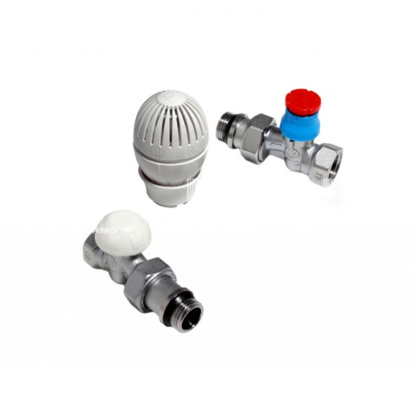 Комплект Giacomini R470FX043 из термостатического и запорного клапанов и термоголовки 1/2" ВР-НР, прямой, хром, без преднастройки