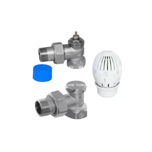 Комплект Giacomini R470FX054 из термостатического и запорного клапанов и термоголовки 3/4" ВР-НР, угловой, хром, без преднастройки