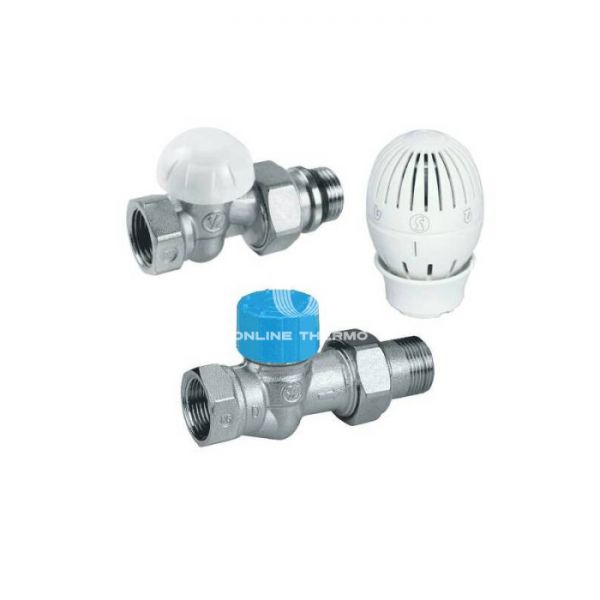 Комплект Giacomini R470FX064 из термостатического и запорного клапанов и термоголовки 3/4" ВР-НР, прямой, хром, без преднастройки