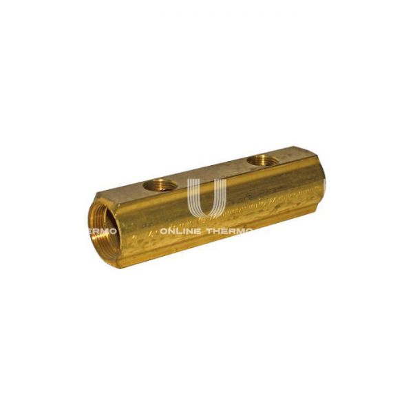 Нерегулирующий проходной коллектор (гребенка) Giacomini R582AY003, 1 1/4" ВР, на 3 контура, 3/4" ВР, латунь