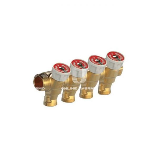 Коллектор распределительный с запорными клапанами Giacomini R585CY074, 3/4" ВР-НР, на 4 контура 1/2" НР