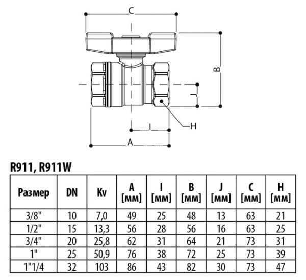Кран шаровый Giacomini R911X023 1/2" ВР, полнопроходной, ручка-бабочка