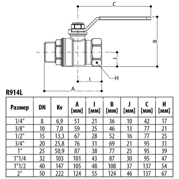 Кран шаровый Giacomini R914LX027 1 1/2" ВР-НР, полнопроходной, ручка-рычаг