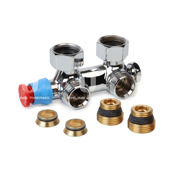 Узел нижнего подключения Giacomini T386TX013 3/4"x3/4" EK ВР-НР, угловой, термостатический, с подключением ЕК, хром