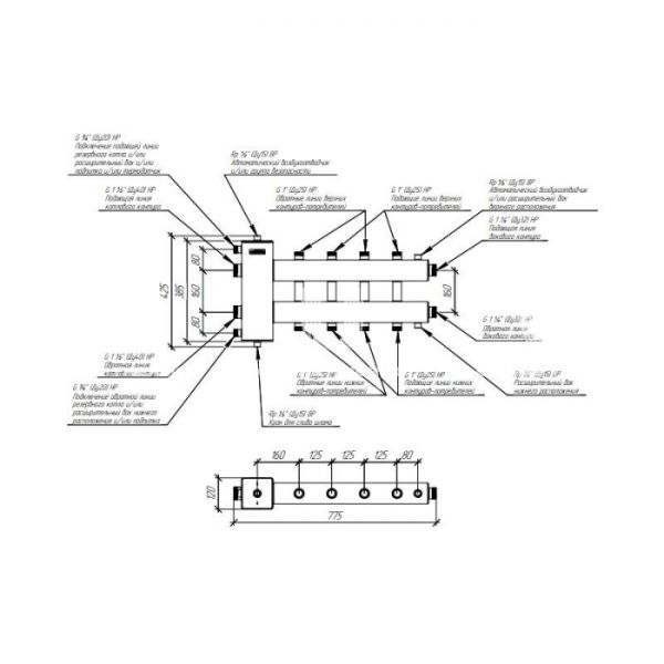 Балансировочный коллектор Gidruss (Гидрусс) BM-150-5DU, до 150 кВт, конструкционная сталь
