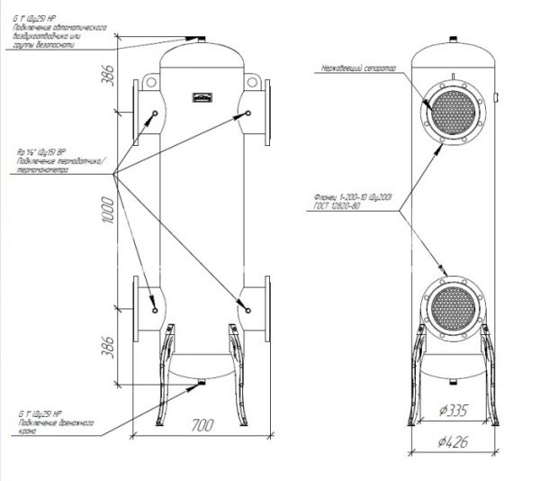 Гидравлический разделитель (гидрострелка) Gidruss (Гидрусc) GR-3000-200 DN-200, фланец, до 3000 кВт, конструкционная сталь
