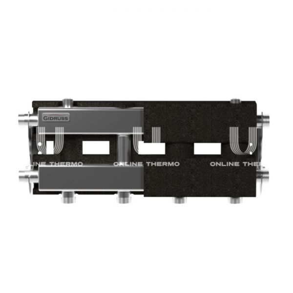 Модульный распределительный коллектор Gidruss (Гидрусс) MKSS-60-3D.EPP, до 60 кВт, нержавеющая сталь, с термоизоляцией, универсальное подключение термодатчика