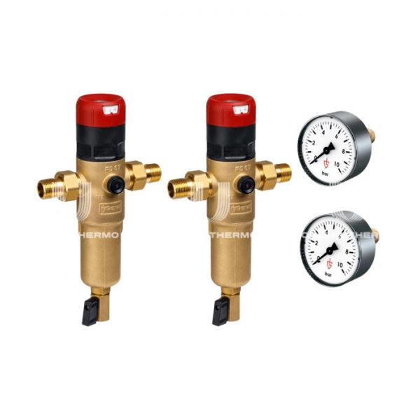 Набор из двух промывных фильтров Goetze FD07-1/2H GTZFIN011 с редуктором давления, для горячей воды, с манометрами