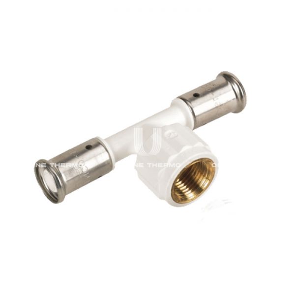 Тройник с внутренней резьбой Henco 13PKW-200420BP, 20х1/2"х20, белый, c черной заглушкой, пресс-фитинг