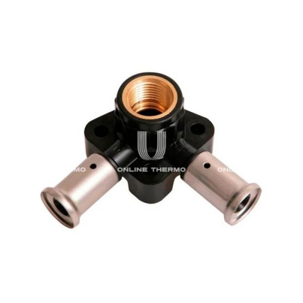 Тройник настенный (водорозетка) Henco 3PK-200420BP, 20х1/2"х20, высота 40 мм, c черной заглушкой, пресс-фитинг