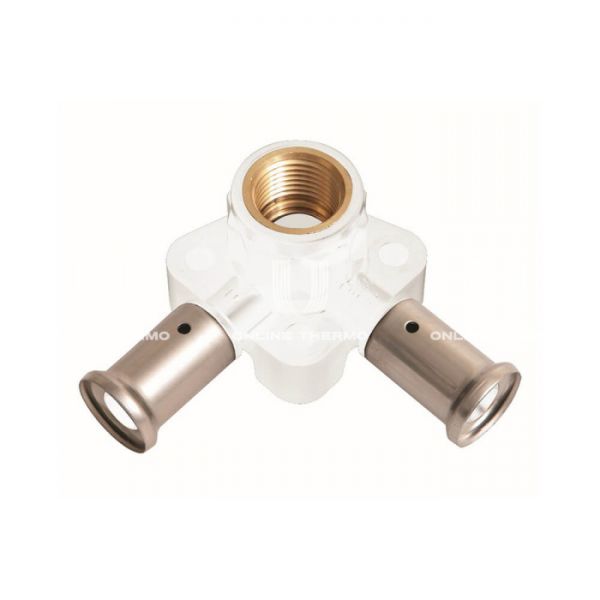 Тройник настенный (водорозетка) Henco 3PKW-160416, 16х1/2"х16, высота 40 мм, белый, c черной заглушкой, пресс-фитинг