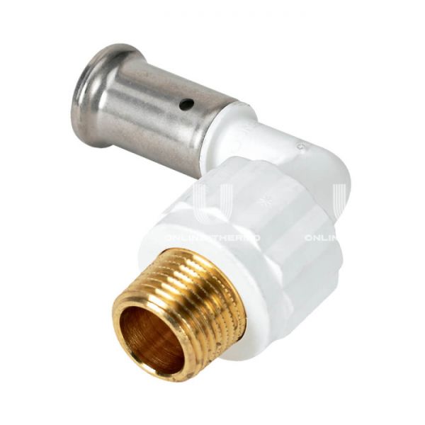 Угольник (угол) 90° с наружной резьбой Henco 5PKW-1604, 16х1/2", белый, пресс-фитинг