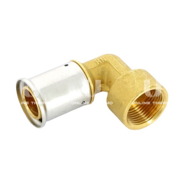 Угольник (угол) 90° с внутренней резьбой Henco 6P-1604, 16х1/2", латунь, пресс-фитинг