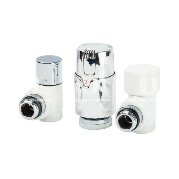 Комплект Luxor KT 259 A из термостатического и запорного клапана 1/2" НР и термоголовки 14702703CBLUX, угловой, с преднастройкой