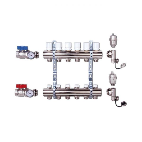 Распределительный коллектор (группа) для отопления Luxor 15552707MN ВР 1", на 7 контуров 3/4" EK, никелированный