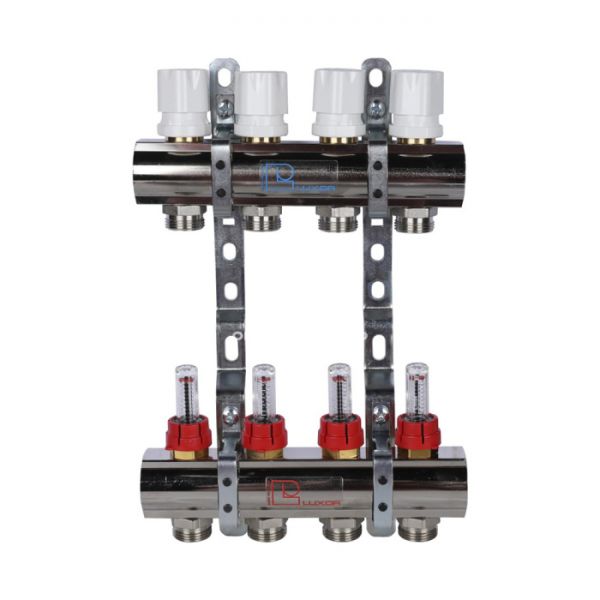 Распределительный коллектор (группа) с расходомерами Luxor 15652704MN ВР 1", на 4 контура 3/4" EK, никелированный