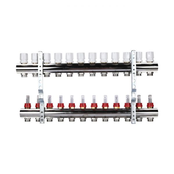 Распределительный коллектор (группа) с расходомерами Luxor 15652712MN ВР 1", на 12 контуров 3/4" EK, никелированный