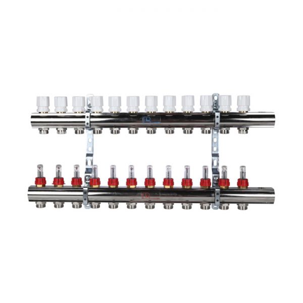 Распределительный коллектор (группа) с расходомерами Luxor 15662712N ВР 1", на 12 контуров 3/4" EK, никелированный