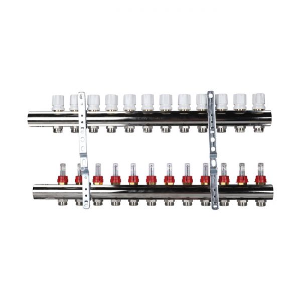 Распределительный коллектор (группа) с расходомерами Luxor 15662712N ВР 1", на 12 контуров 3/4" EK, никелированный