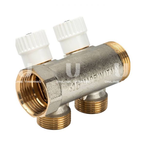 Коллектор распределительный с запорными клапанами Luxor 68513502, 1", на 2 выхода 3/4" EK