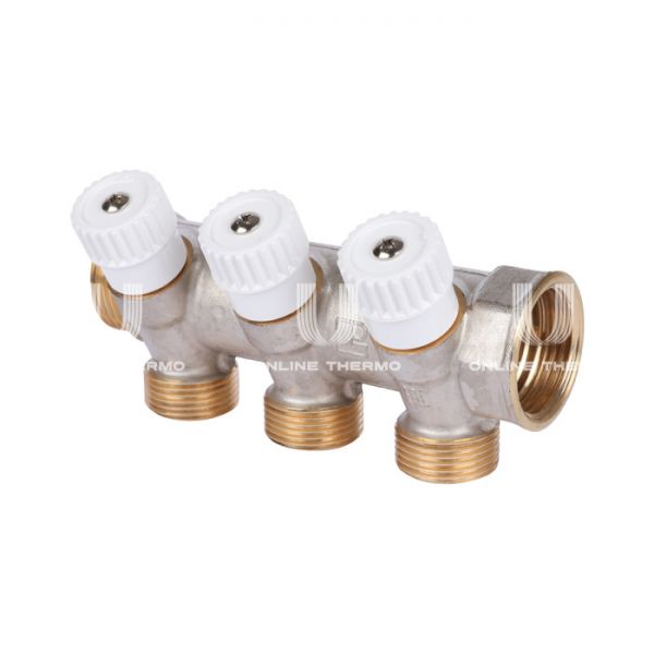 Коллектор распределительный с запорными клапанами Luxor 68513503, 1", на 3 выхода 3/4" EK