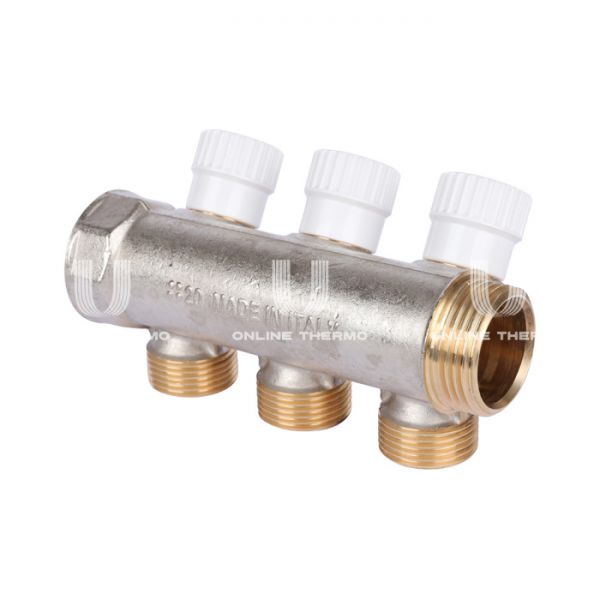 Коллектор распределительный с запорными клапанами Luxor 68513503, 1", на 3 выхода 3/4" EK