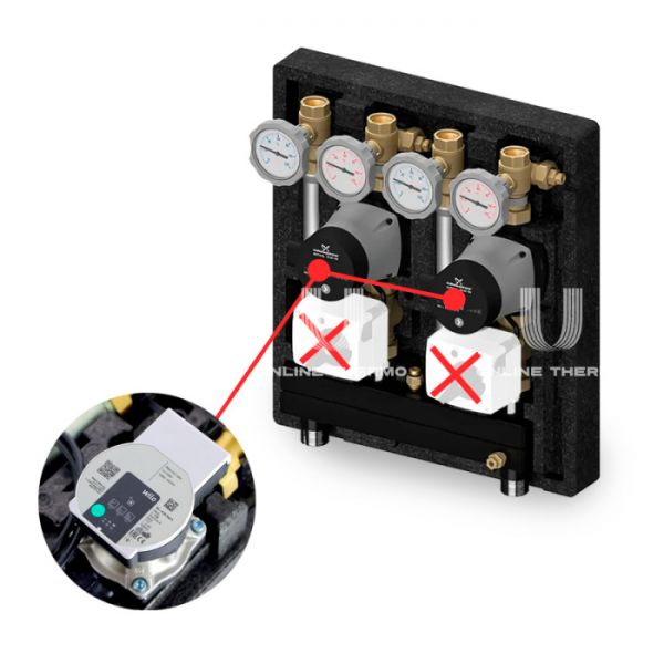 Насосно-смесительный модуль Meibes Kombimix 2MK M26101.4OSRU, 2 смесительных контура без приводов, с насосом Wilo PARA SC 7.0 180, подача справа