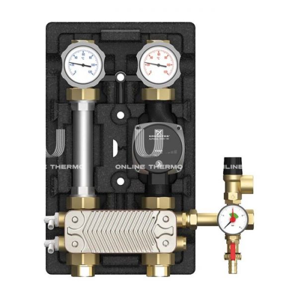 Насосная группа Meibes UK M45811.20, с разделительным теплобменником (20 пластин) с насосом Grundfos UPS 25-60 180, подача справа